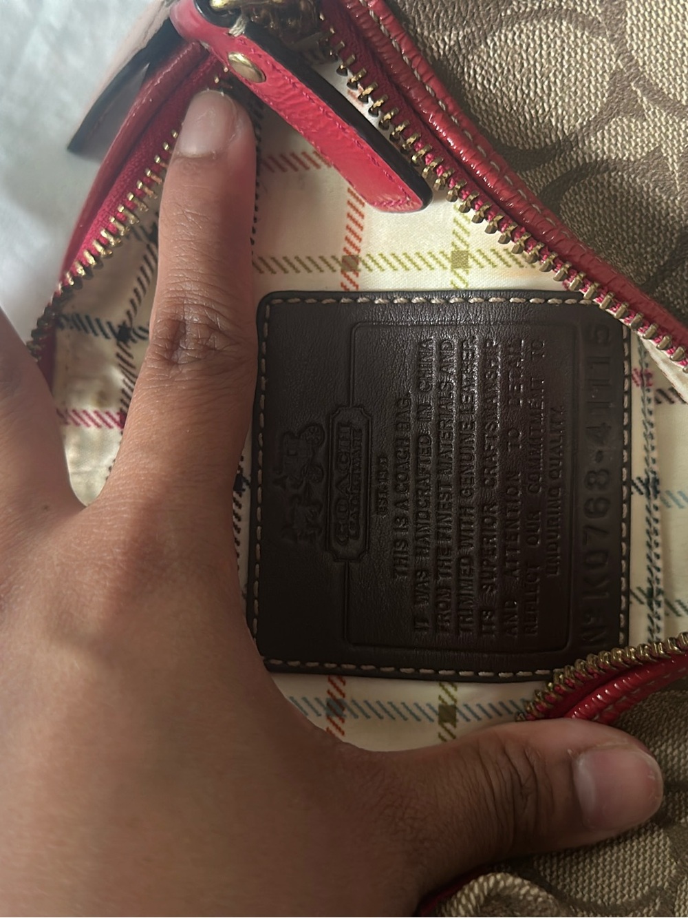 Coach Beige Signature Mini Bag with Pink Trim